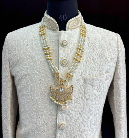 Indian Wedding Groom Necklace: Pearl & Stone Sherwani Kantha