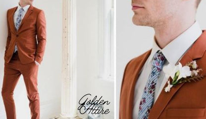 Rust Men's Suit, Luxury Two-Piece Ethnic Wedding Wear