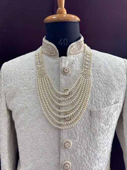 Kundan Groom Necklace, Pearl & Stone Sherwani Mala
