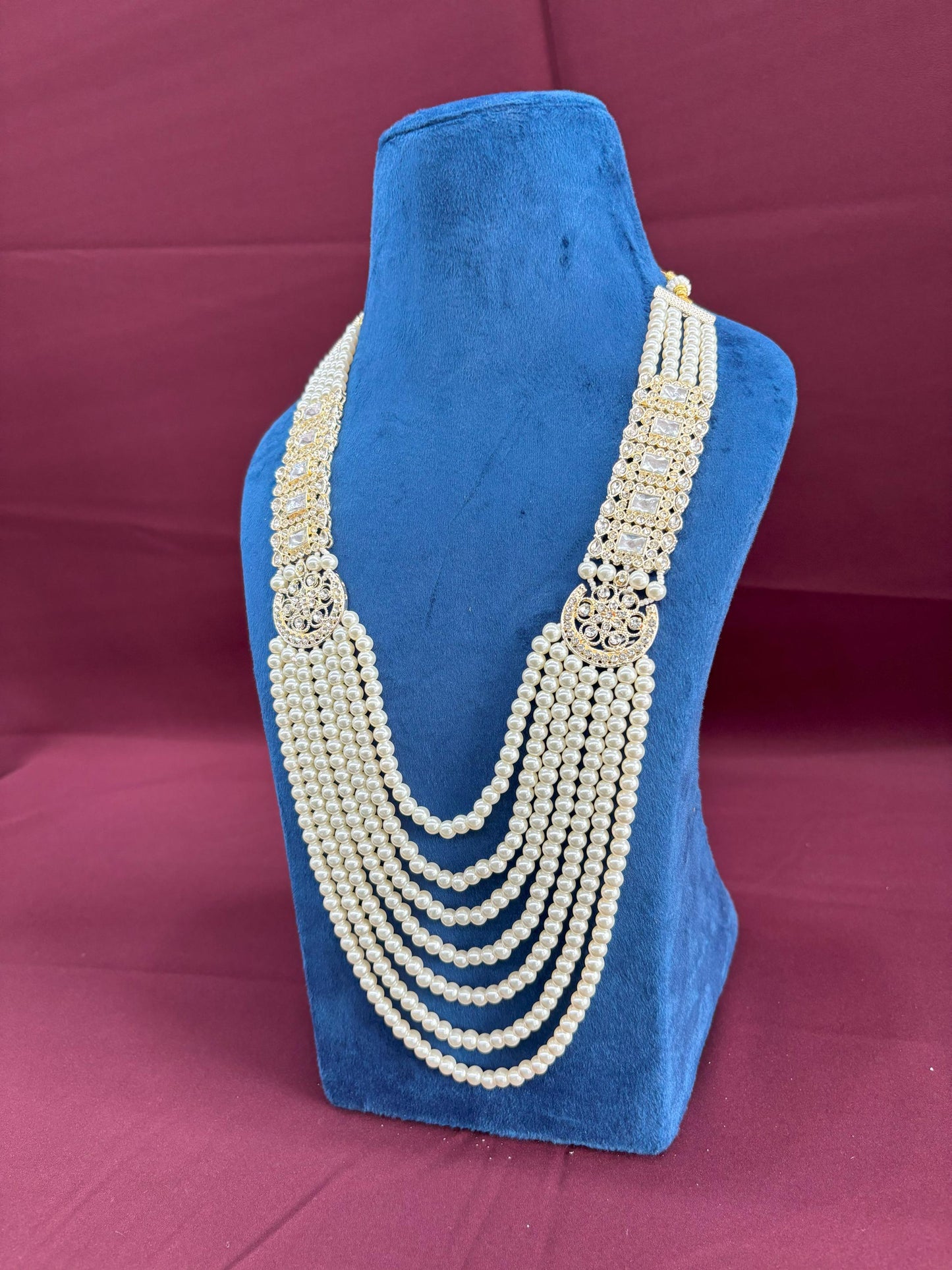 Kundan Groom Necklace, Pearl & Stone Sherwani Mala