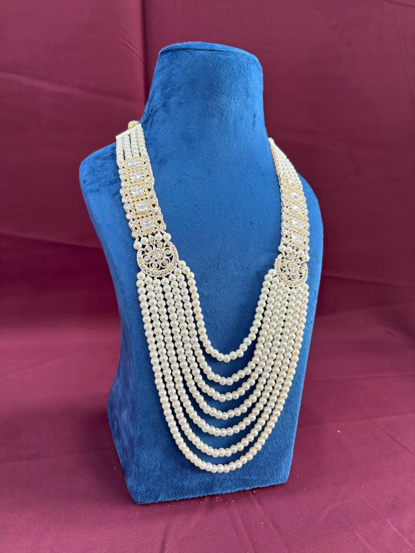 Kundan Groom Necklace, Pearl & Stone Sherwani Mala