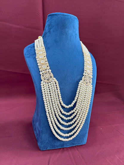 Kundan Groom Necklace, Pearl & Stone Sherwani Mala