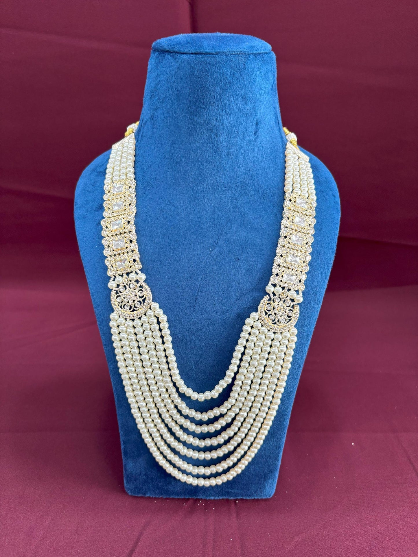 Kundan Groom Necklace, Pearl & Stone Sherwani Mala
