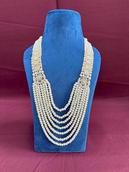 Kundan Groom Necklace, Pearl & Stone Sherwani Mala