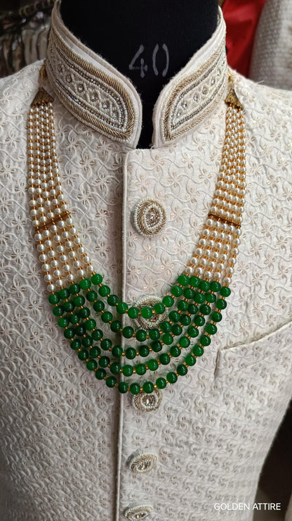 Indian Wedding Groom Necklace, Pearl & Stone Sherwani Kantha