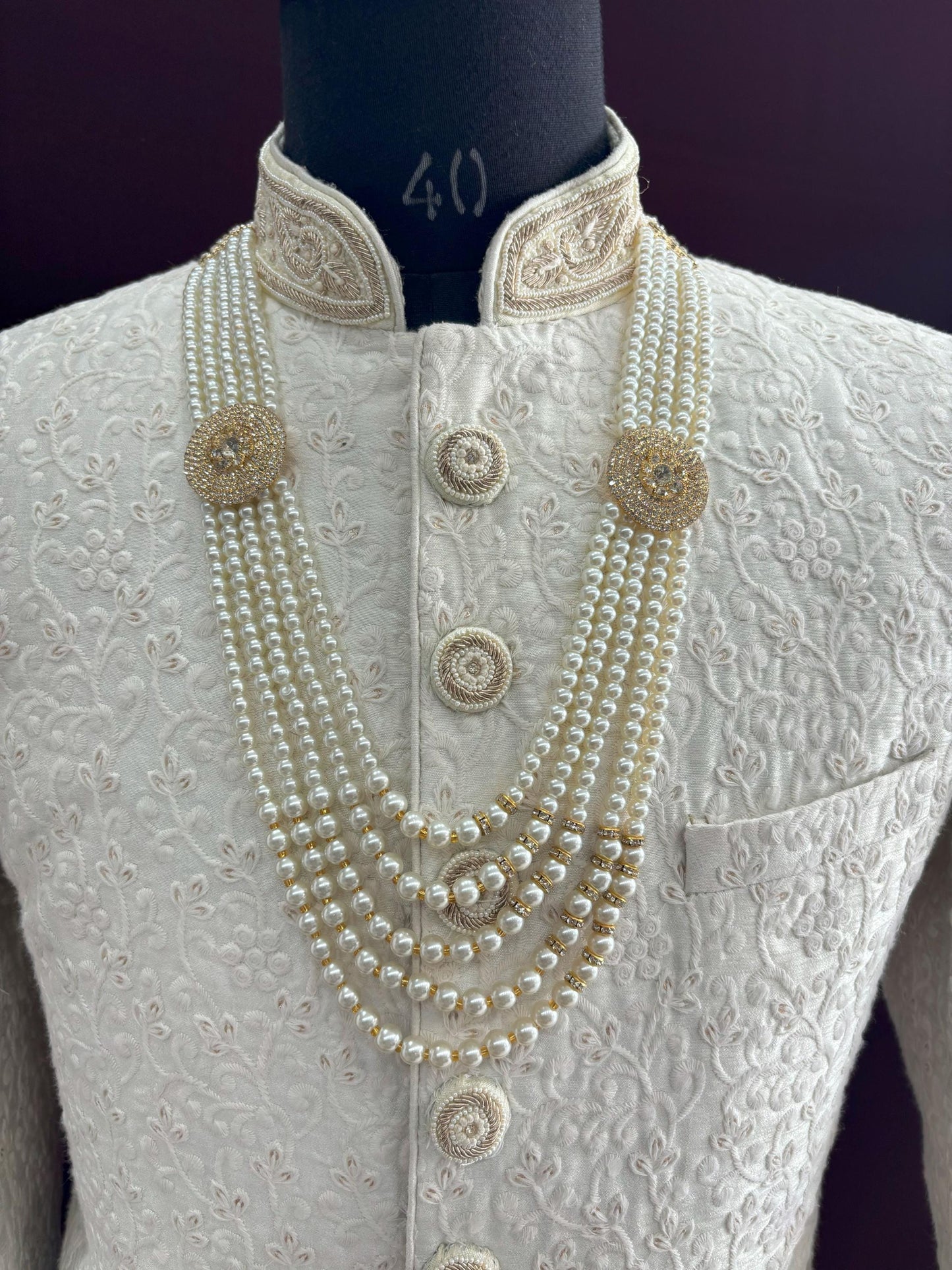 Groom Pearl Necklace, Sherwani Kantha, Men's Wedding Jewelry