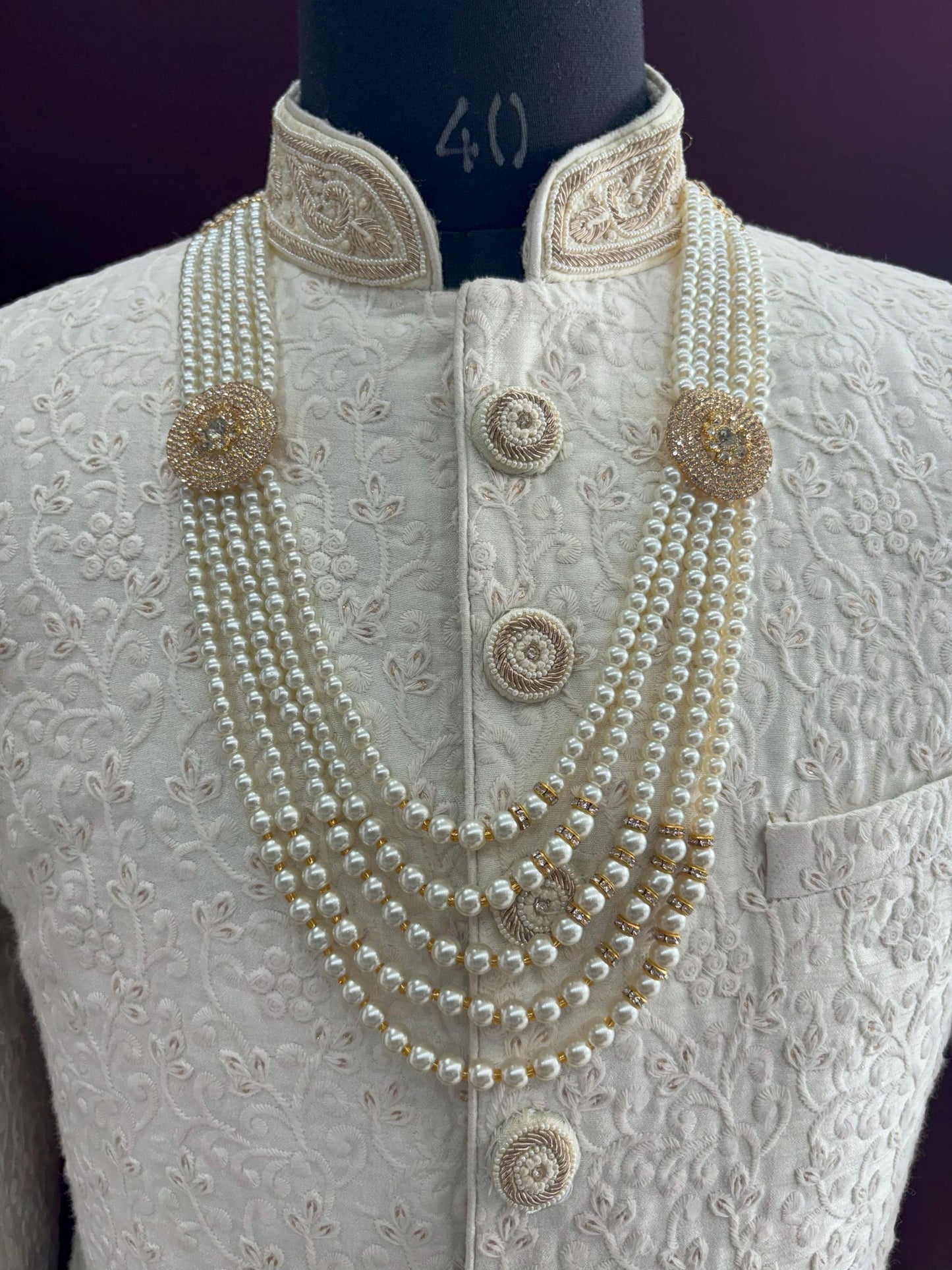 Groom Pearl Necklace, Sherwani Kantha, Men's Wedding Jewelry