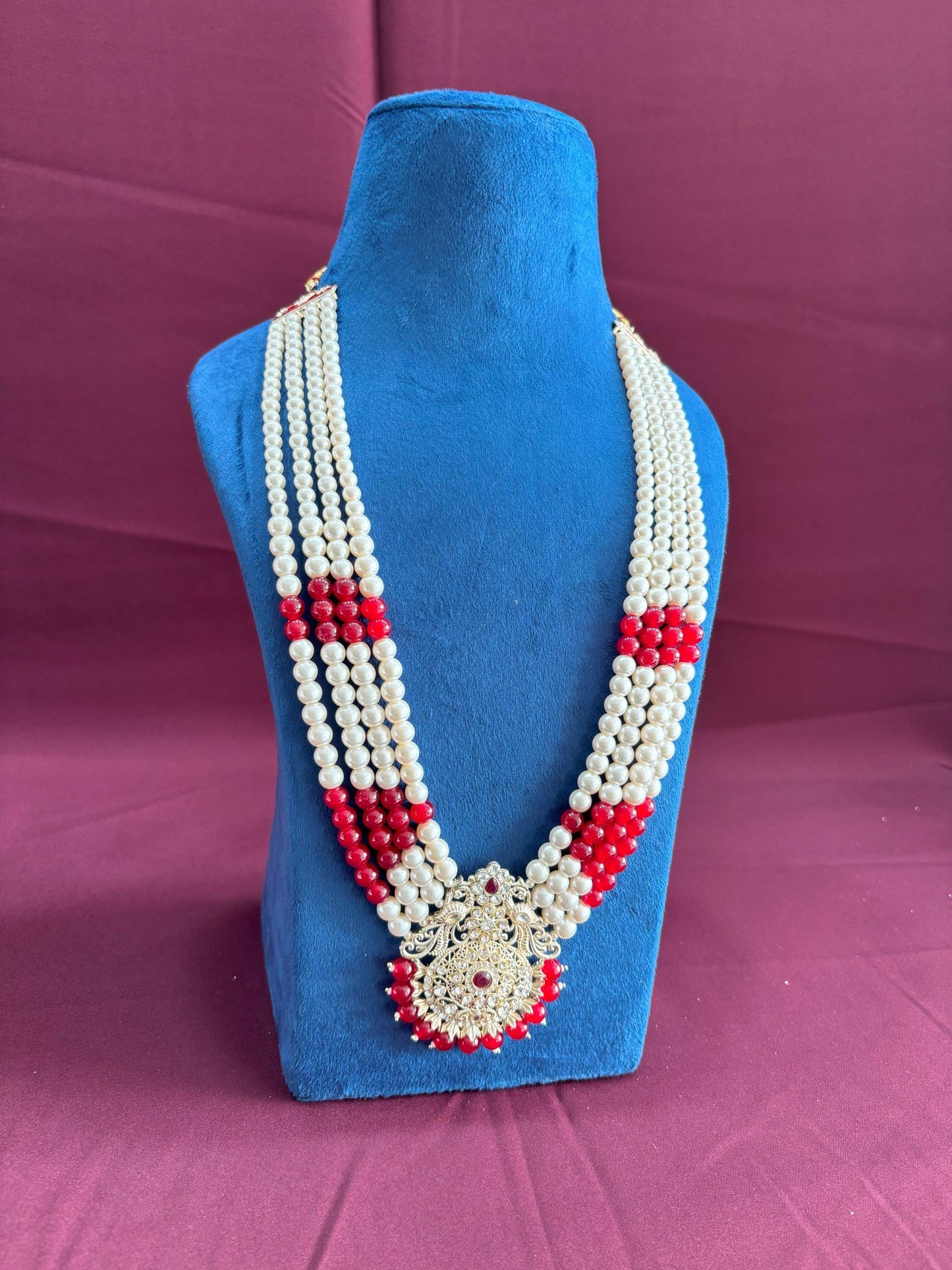Kundan Groom Necklace, Maroon & White Sherwani Wedding Jewelry