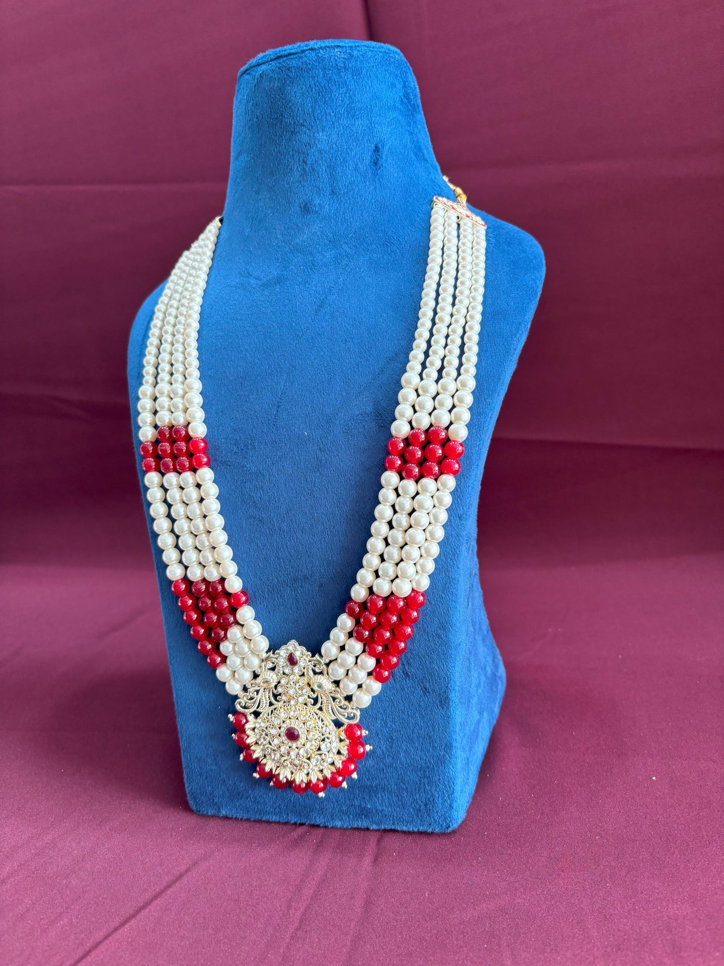 Kundan Groom Necklace, Maroon & White Sherwani Wedding Jewelry
