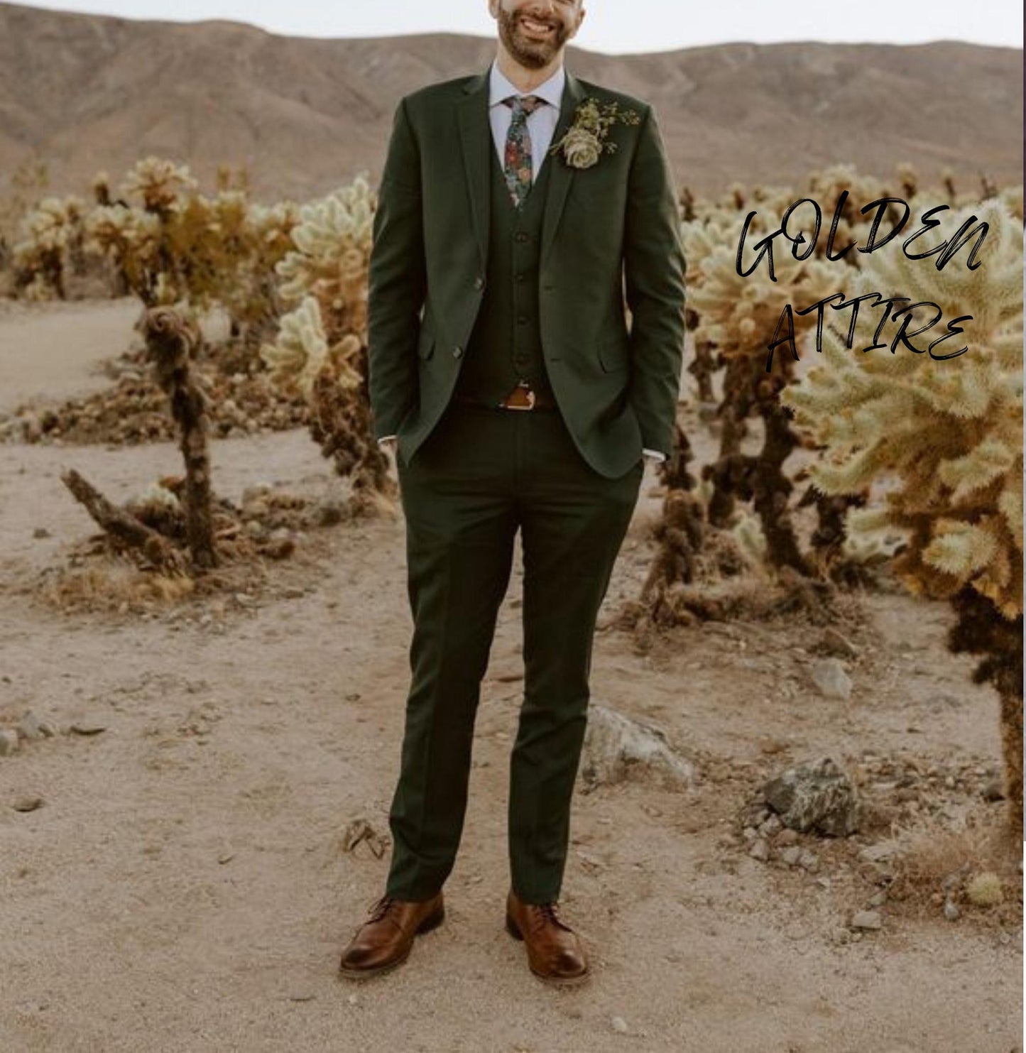 Green Three Piece Suit, Classic Fit Men's Wedding Suit