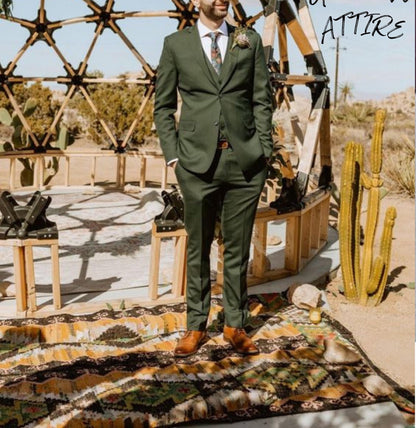 Green Three Piece Suit, Classic Fit Men's Wedding Suit