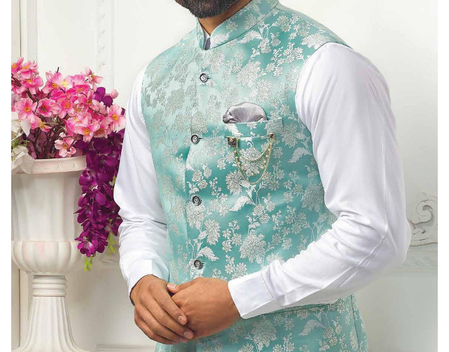 Floral Print Nehru Jacket: Classic Indian Wedding Attire