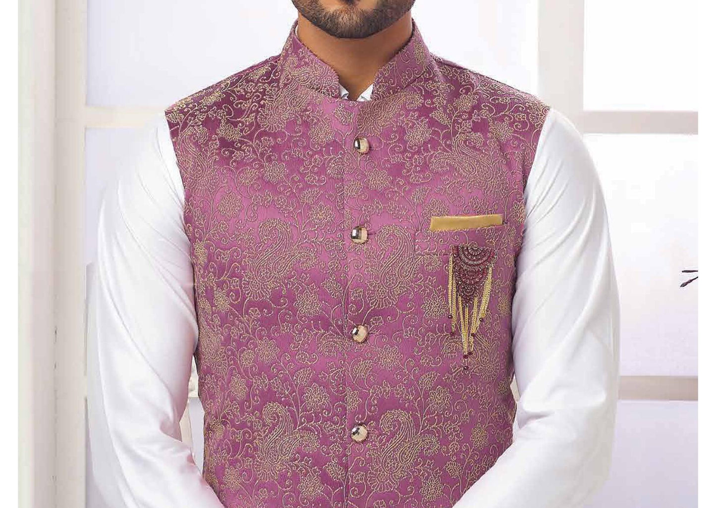 Dusty Rose Nehru Jacket, Men's Formal Wedding Groom Jacket