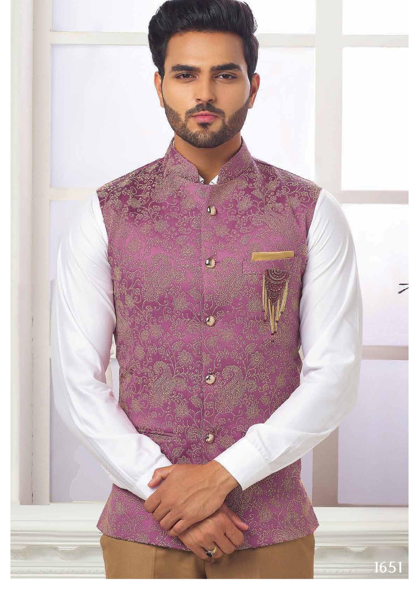 Dusty Rose Nehru Jacket, Men's Formal Wedding Groom Jacket