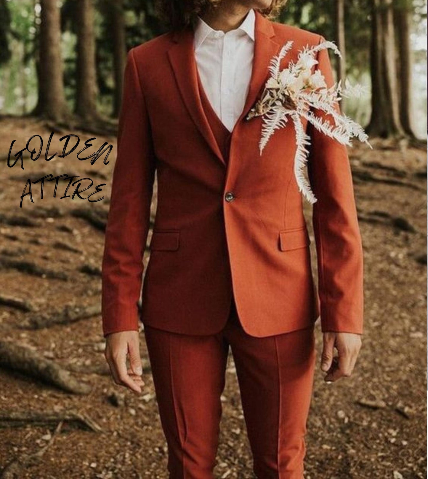 Rust Men's Suit: Luxury Wedding Three-Piece Bespoke Suit