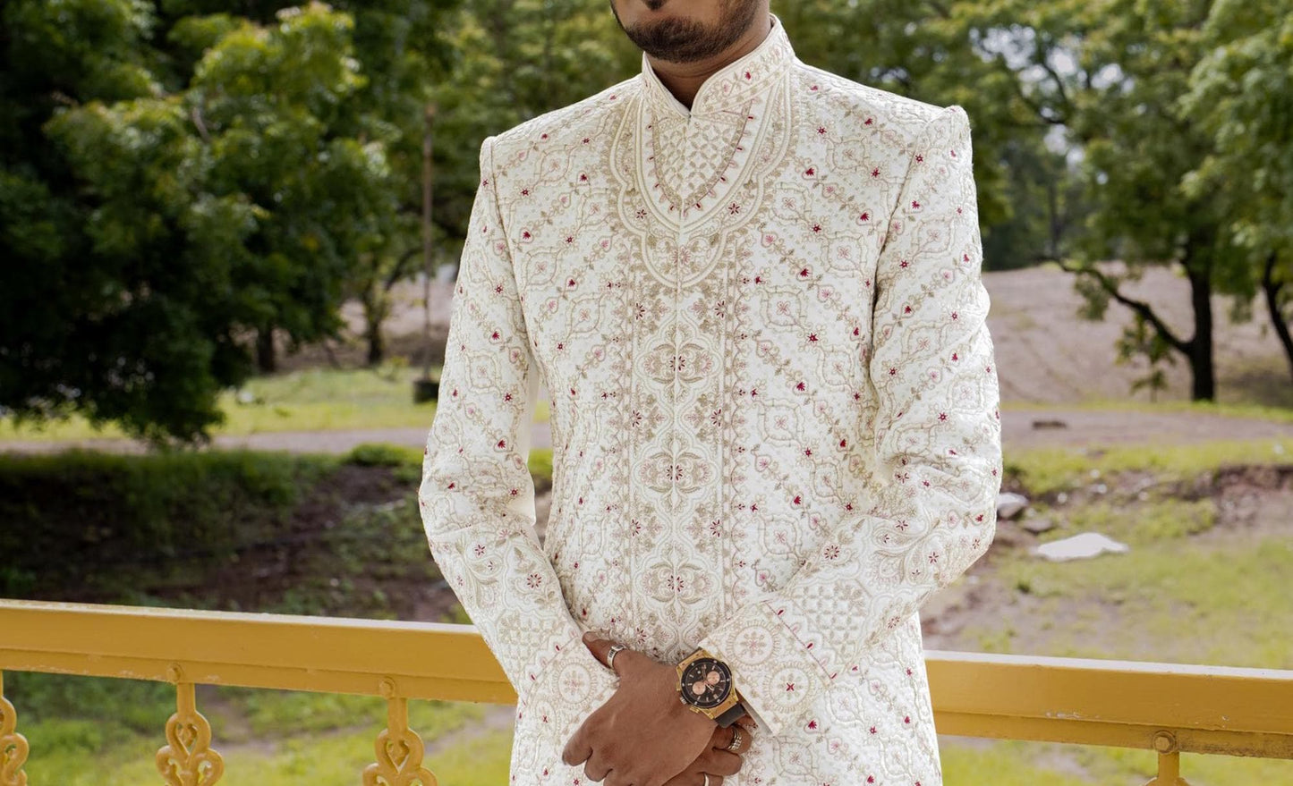 White Wedding Sherwani: Indian Groom Outfit, Full Set