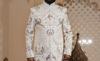 Exquisite White Sherwani: Indian Groom Wedding Outfit