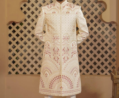 Ivory Indian Groom Sherwani: Wedding Outfit, Maharaja Style