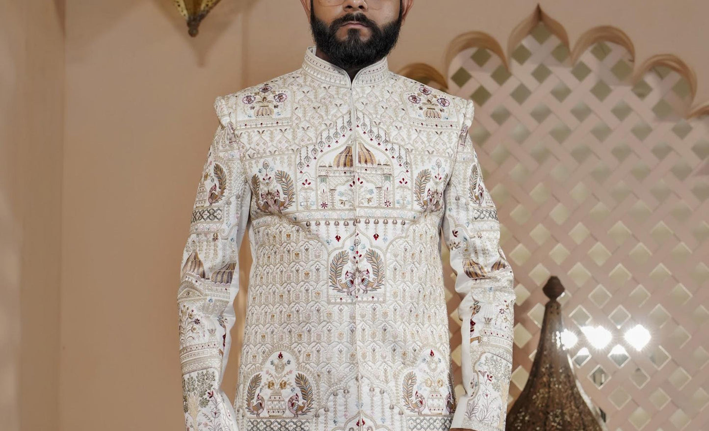Exquisite White Sherwani: Indian Groom Wedding Outfit