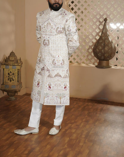 Exquisite White Sherwani: Indian Groom Wedding Outfit