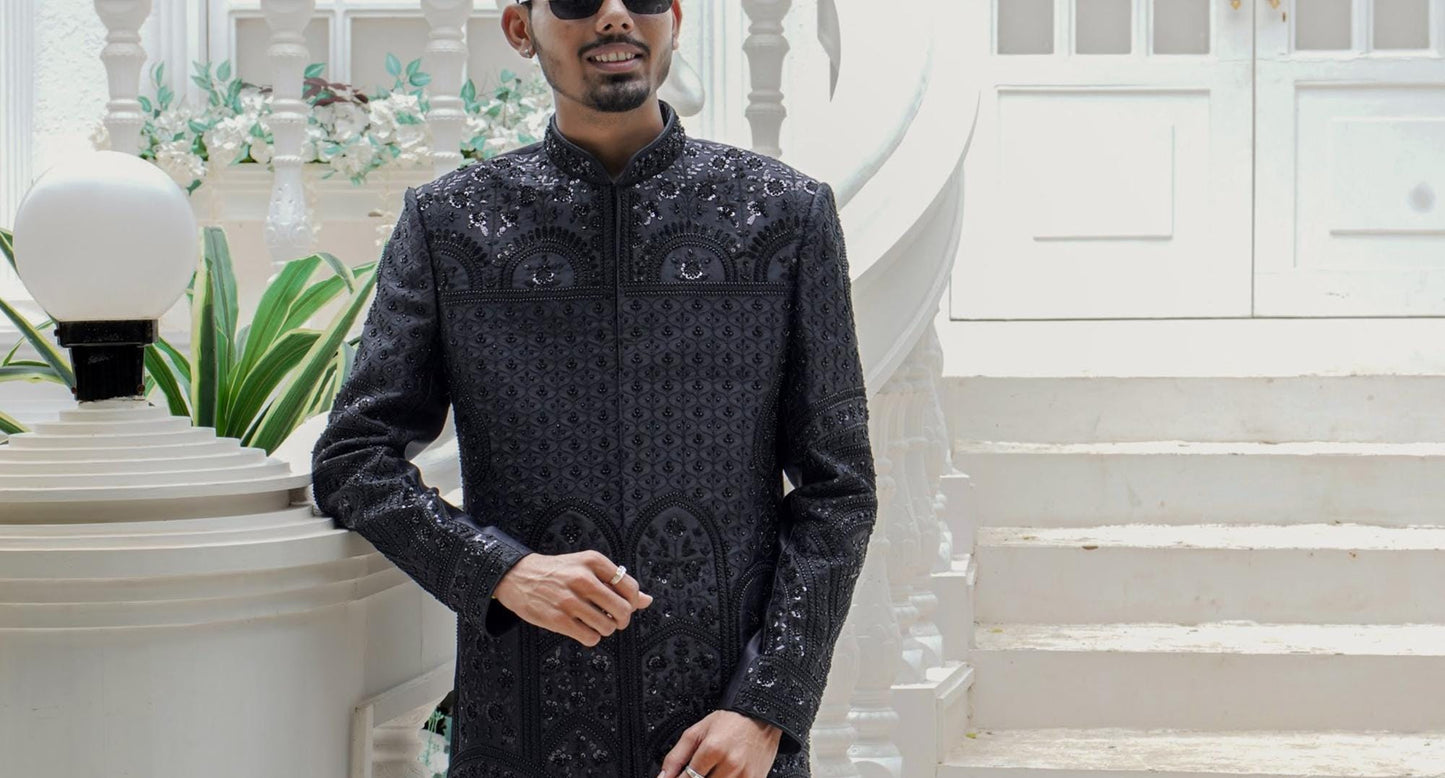 Black Sherwani, Rich Look Groom Wedding Outfit