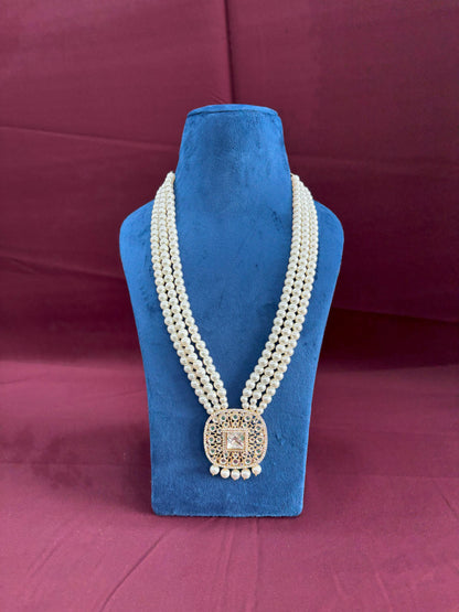 White Kundan Groom Necklace, Sherwani Mala Wedding Jewelry