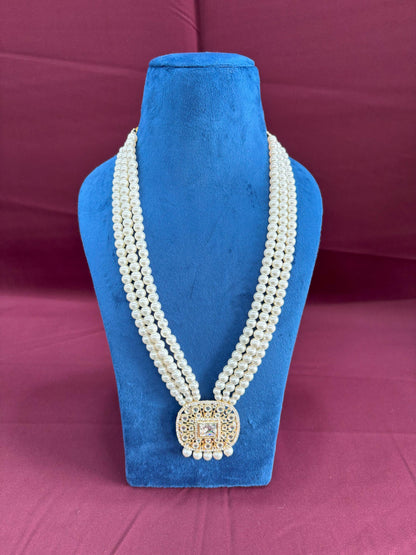 White Kundan Groom Necklace, Sherwani Mala Wedding Jewelry