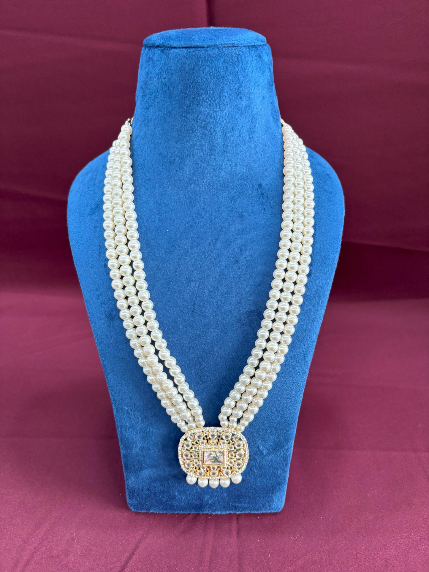 White Kundan Groom Necklace, Sherwani Mala Wedding Jewelry