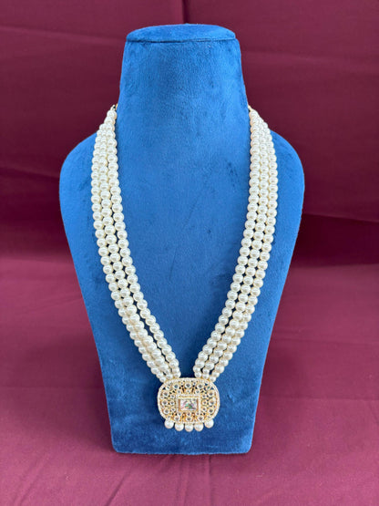 White Kundan Groom Necklace, Sherwani Mala Wedding Jewelry