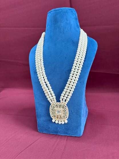 White Kundan Groom Necklace, Sherwani Mala Wedding Jewelry
