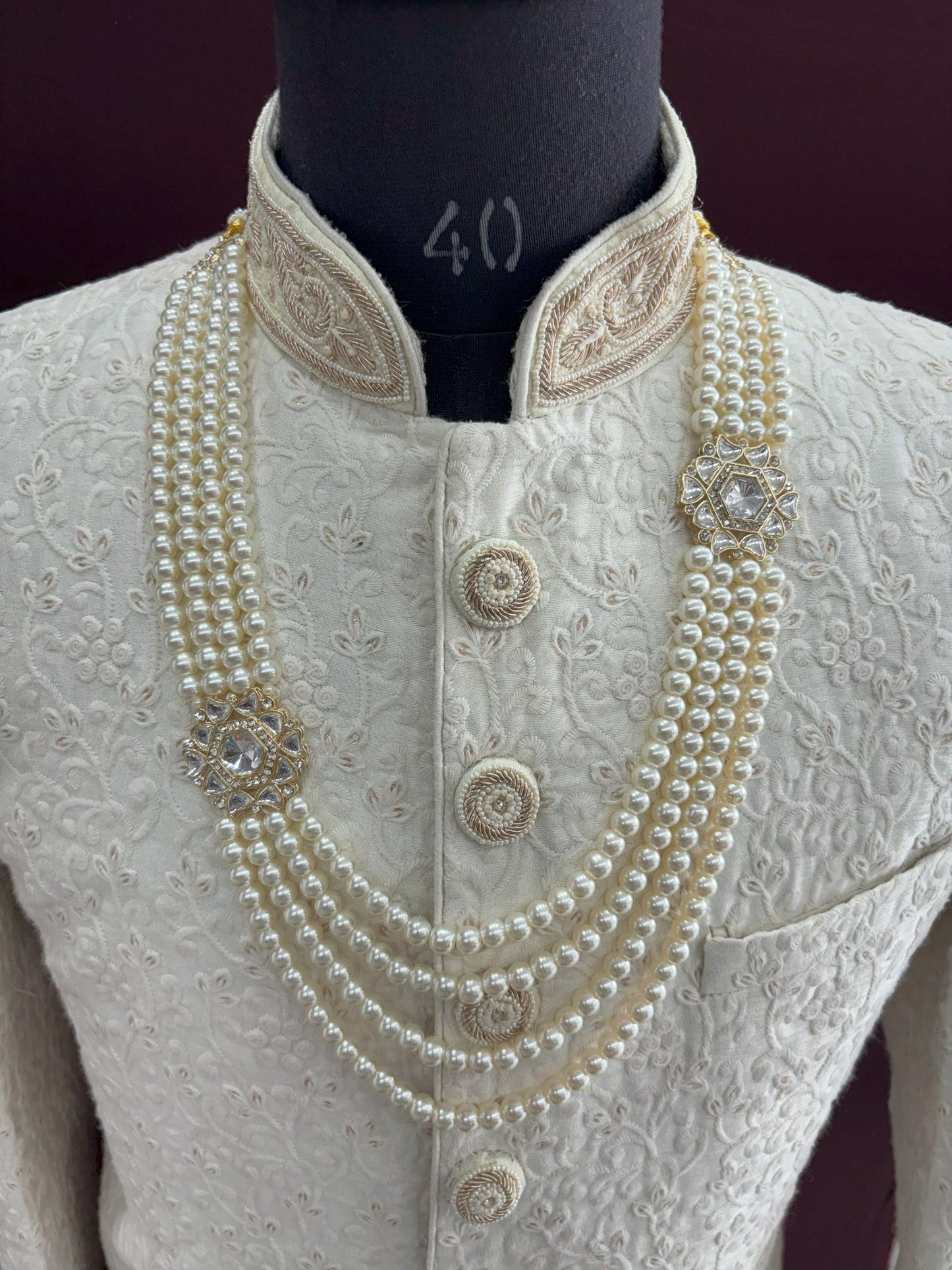 Ivory Pearl Groom Necklace, Sherwani Wedding Mala