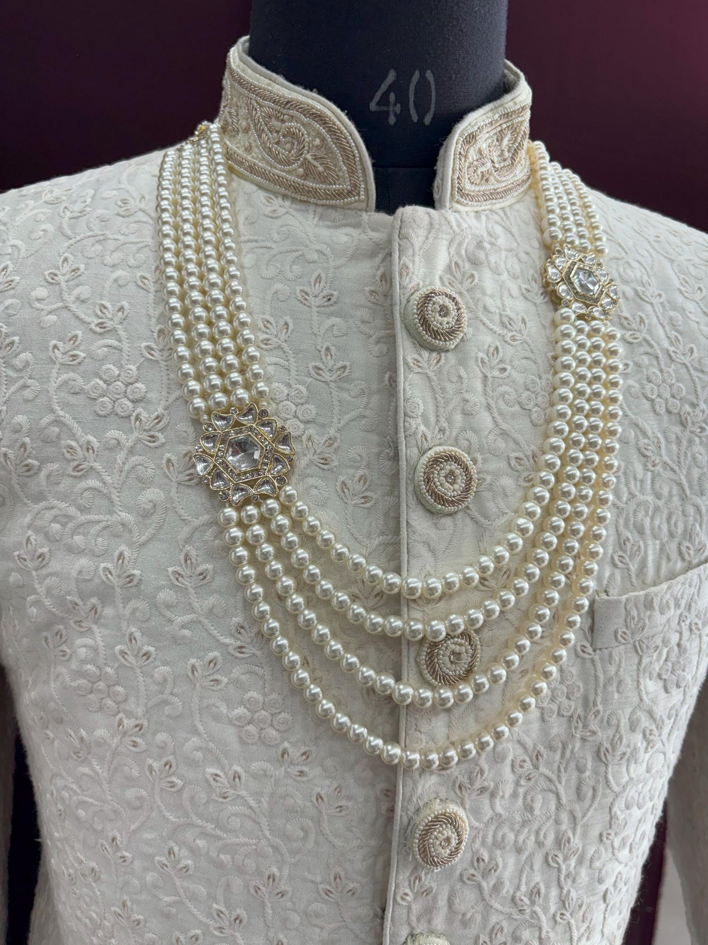 Ivory Pearl Groom Necklace, Sherwani Wedding Mala