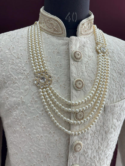 Ivory Pearl Groom Necklace, Sherwani Wedding Mala