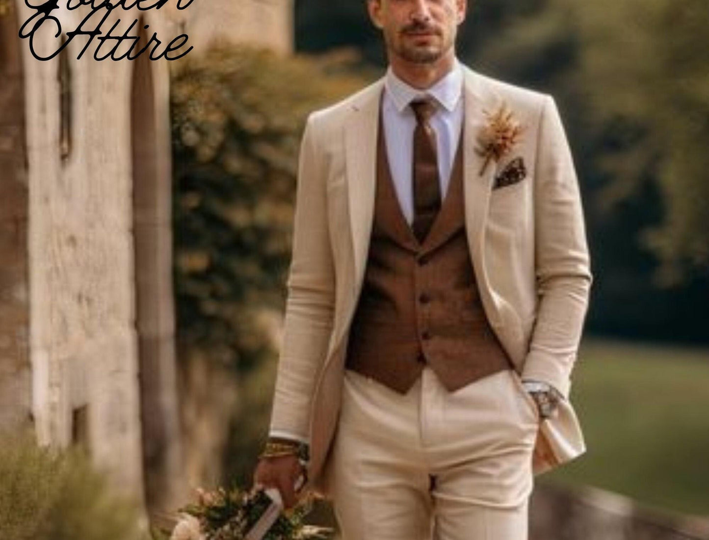 Cream 3-Piece Suit: Men's Bespoke Wedding Groom Suit