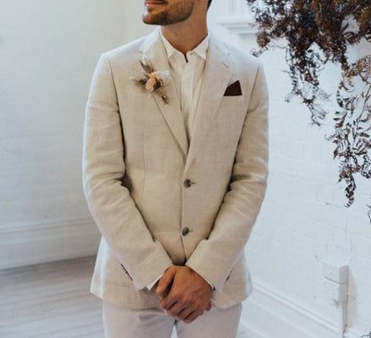 Cream Linen Suit: Luxury Two-Piece Wedding Suit