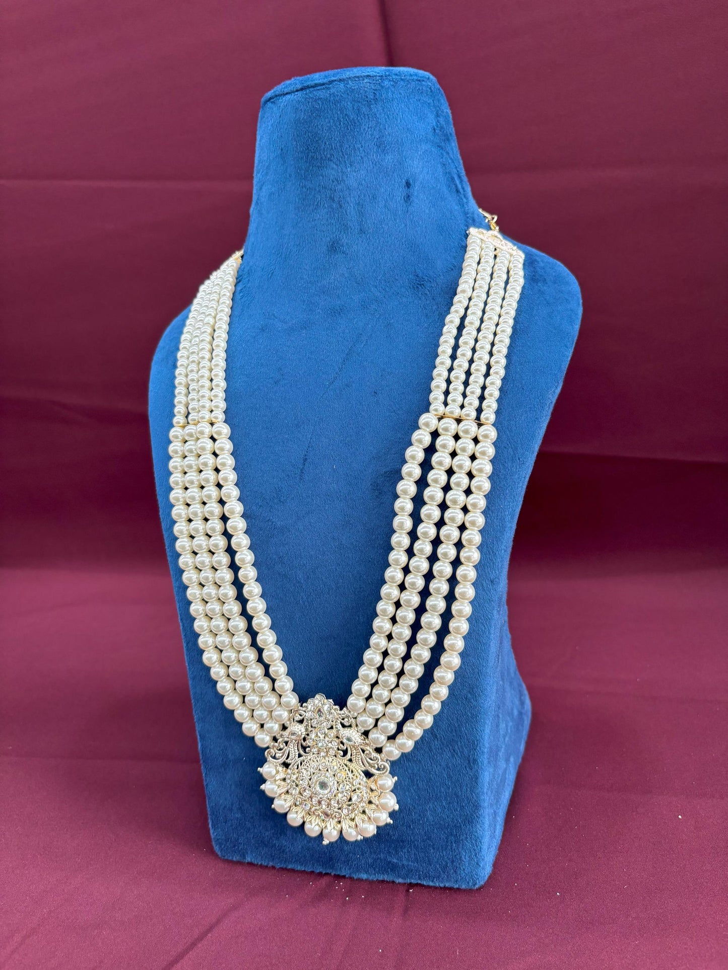 Groom Pearl Necklace, Indian Sherwani Kantha Jewelry Set