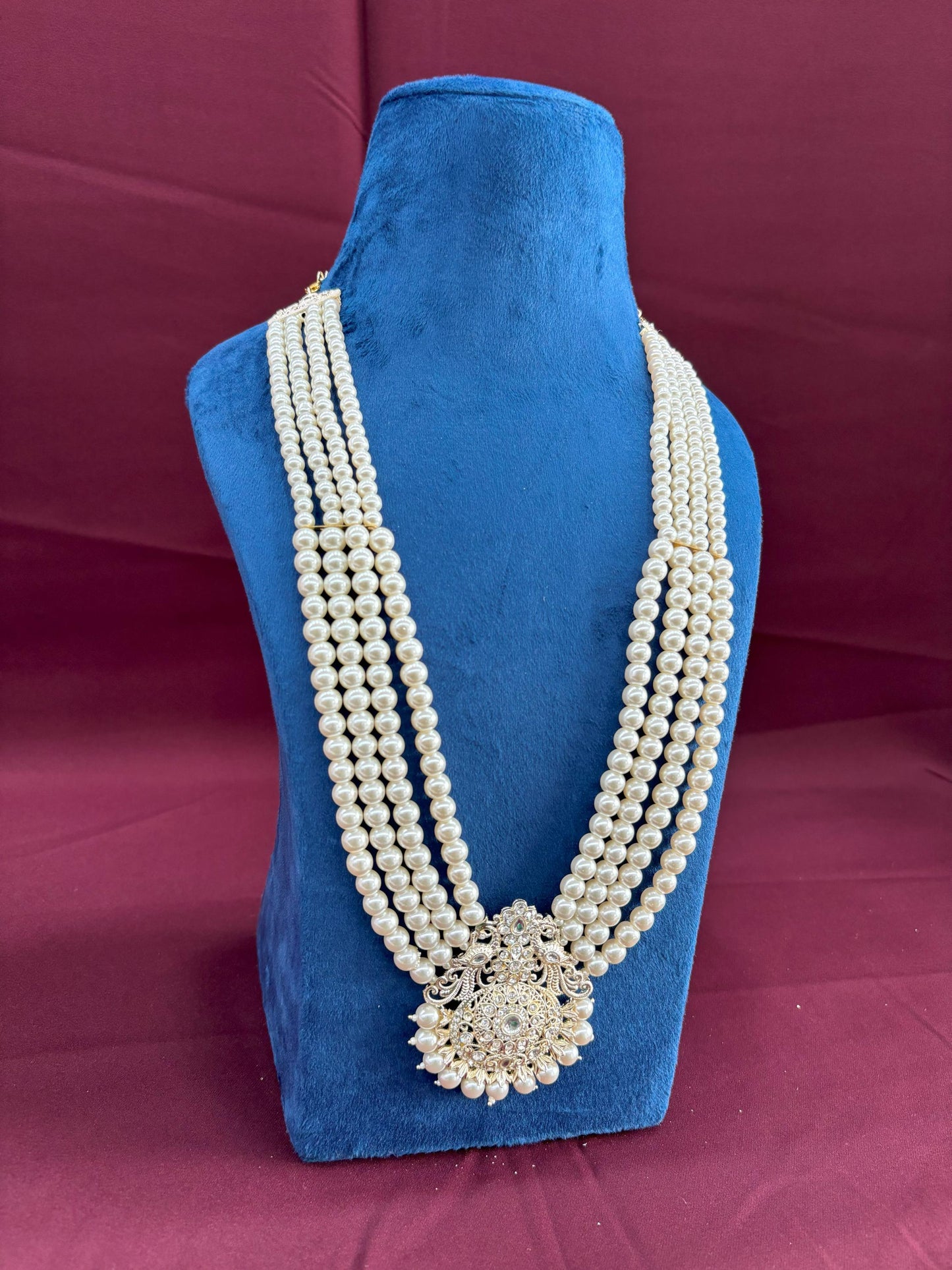 Groom Pearl Necklace, Indian Sherwani Kantha Jewelry Set