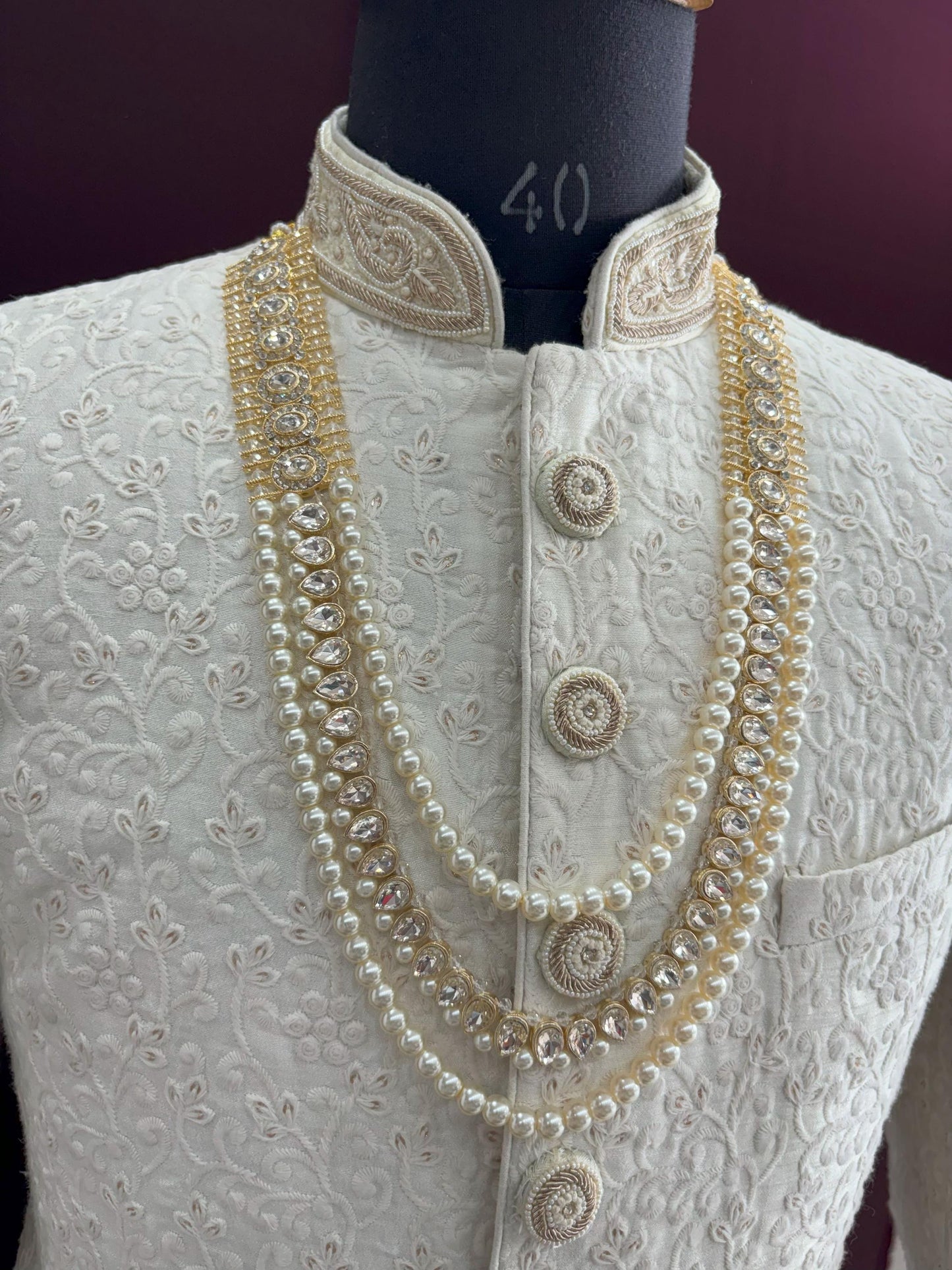 Kundan Groom Necklace Set: Pearl & Stone Wedding Kantha