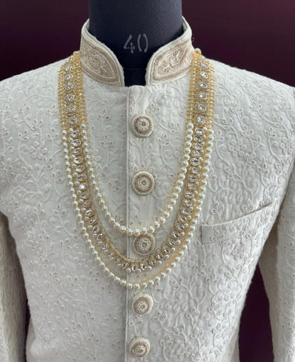 Kundan Groom Necklace Set, Sherwani Kantha, Wedding Jewelry