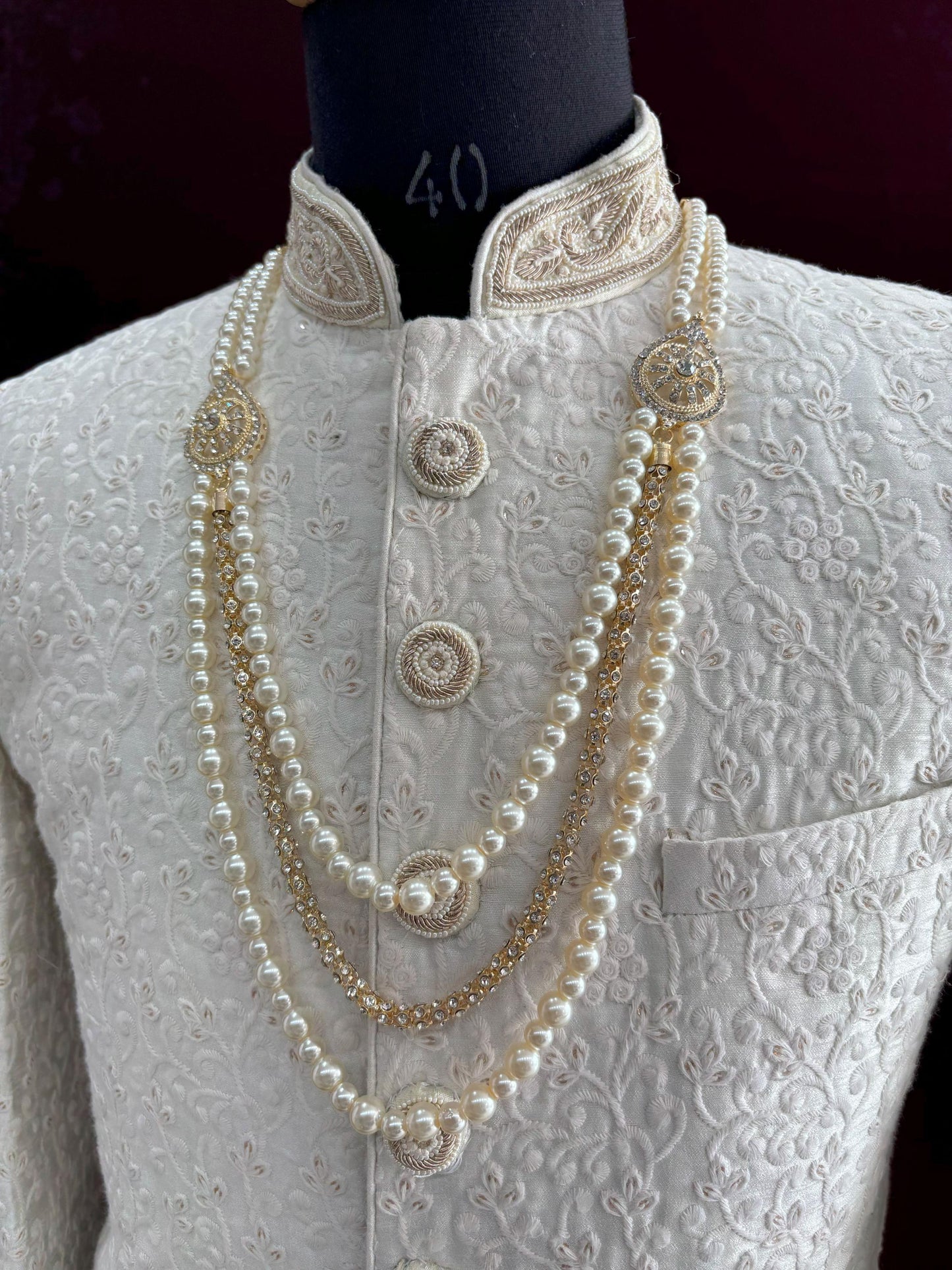 Pearl & Stone Bead Groom Necklace, Indian Wedding Sherwani Kantha