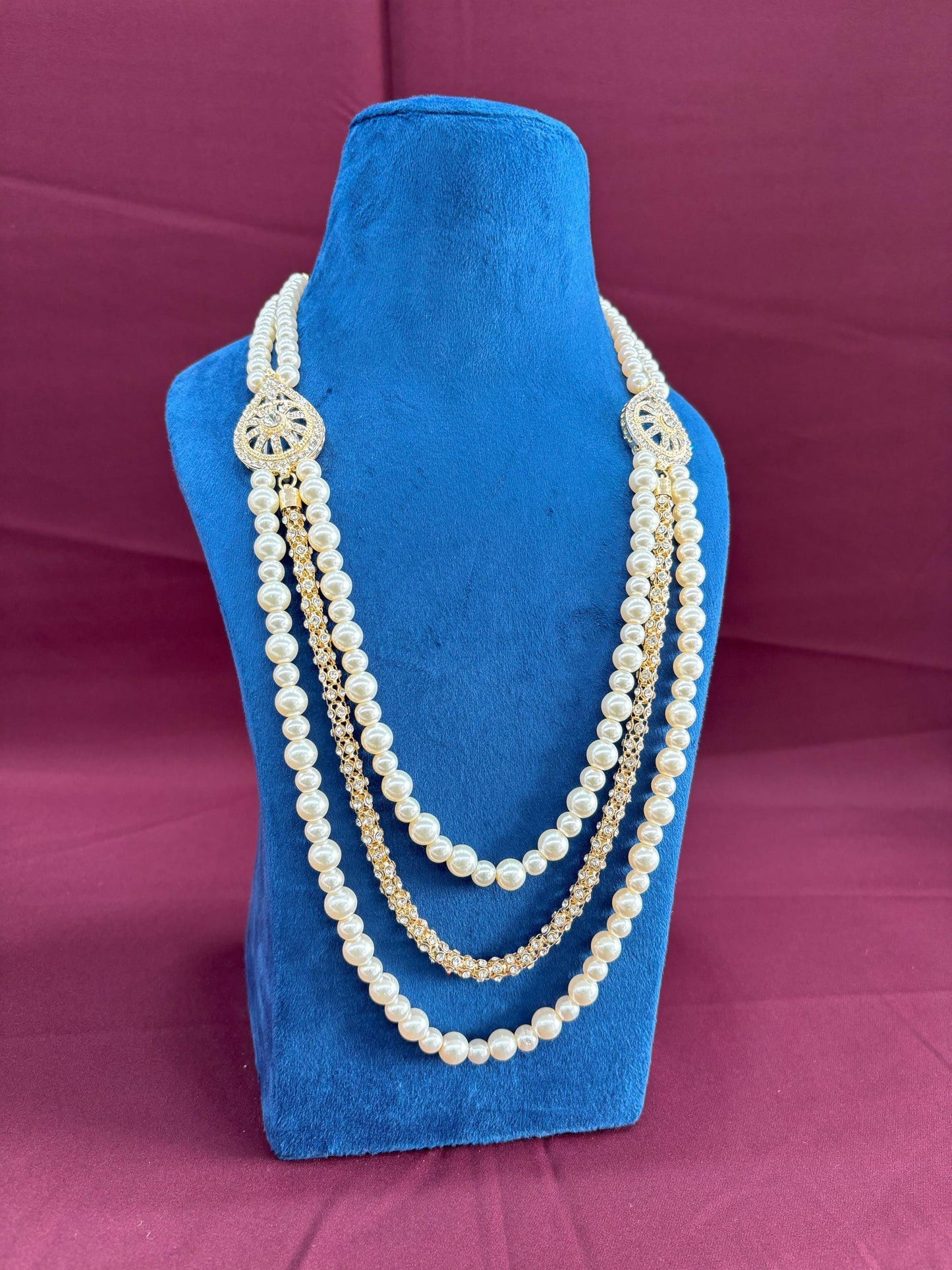 Pearl & Stone Bead Groom Necklace, Indian Wedding Sherwani Kantha