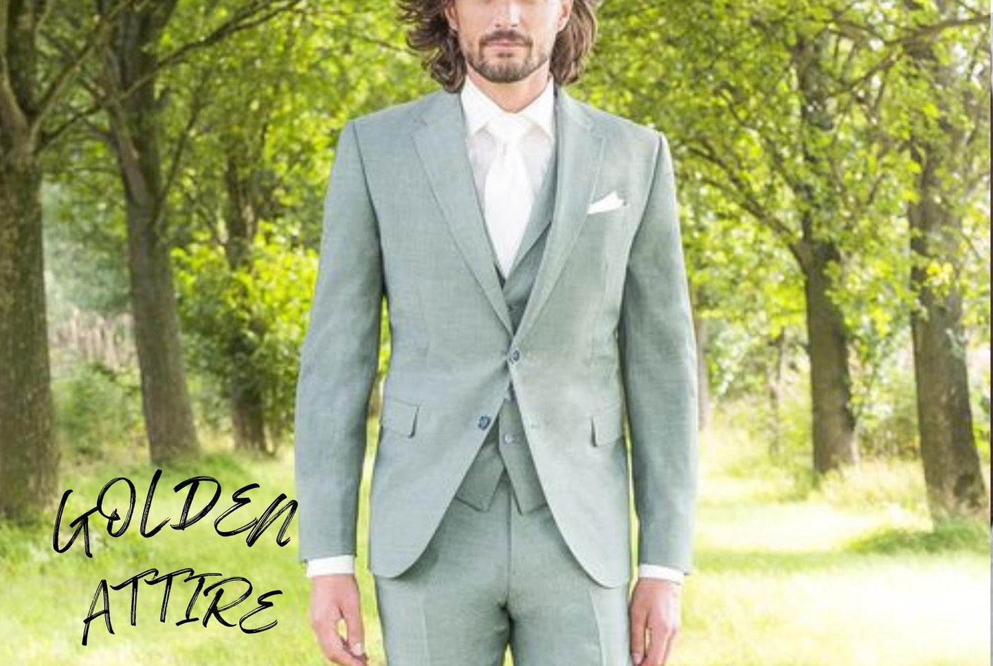 Seg Green Three Piece Suit: Classic Wedding Tuxedo