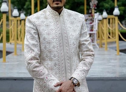 Embroidered Sherwani, White Wedding Suit, Groom Outfit