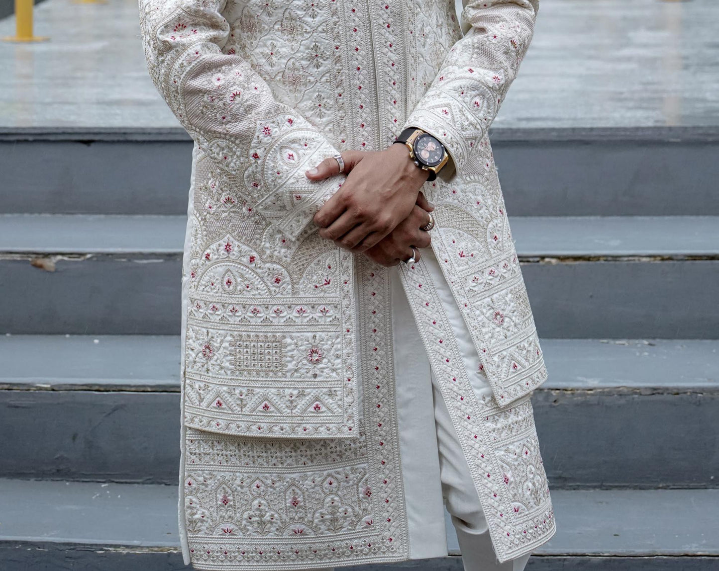 Embroidered Sherwani, White Wedding Suit, Groom Outfit