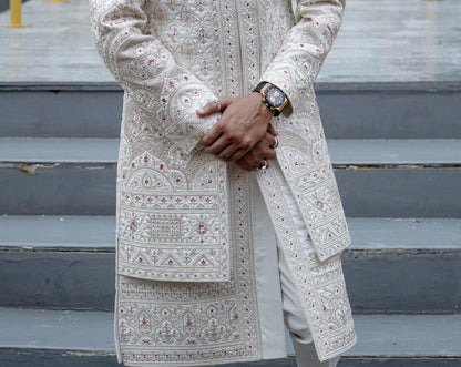 Embroidered Sherwani, White Wedding Suit, Groom Outfit