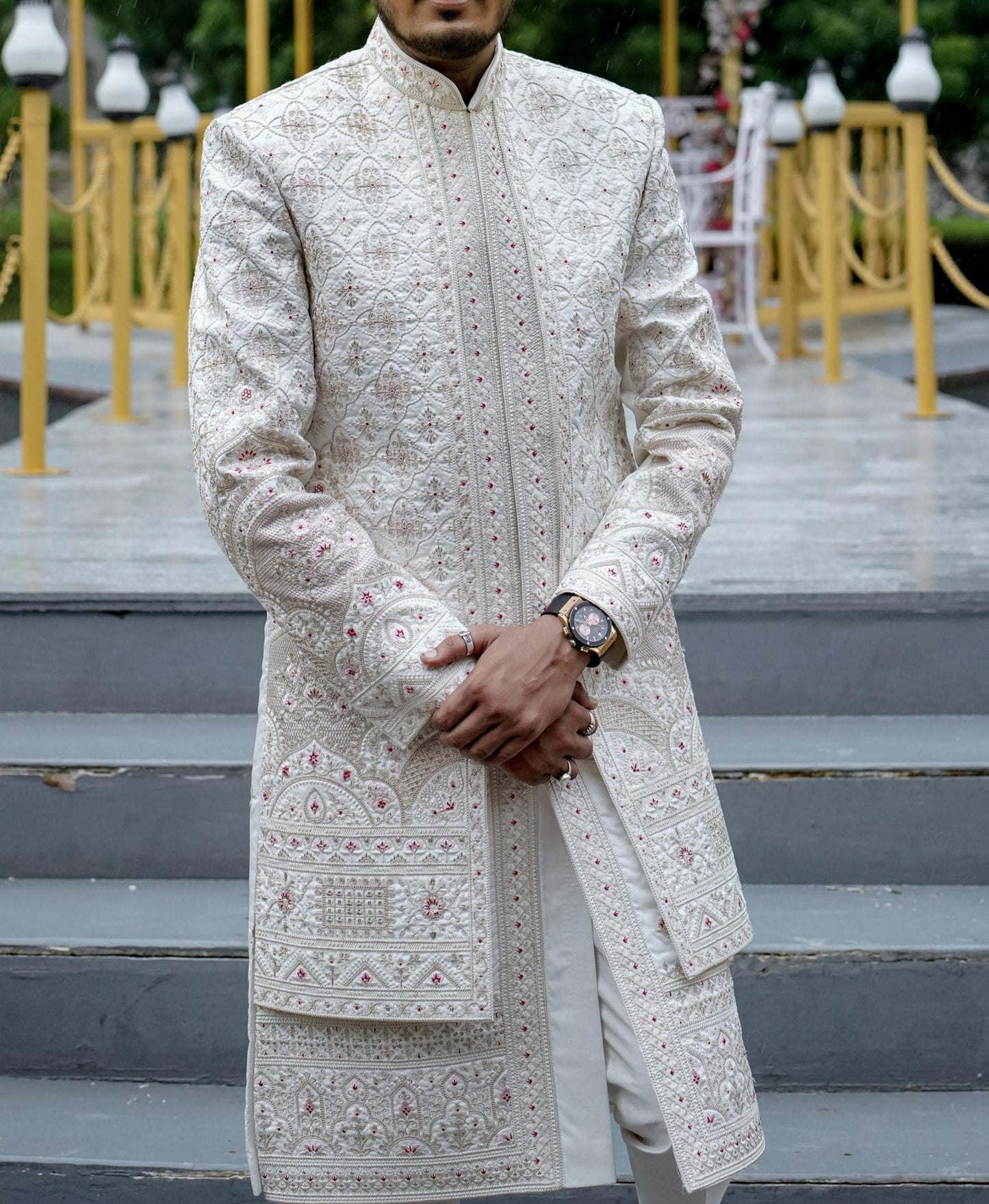 Embroidered Sherwani, White Wedding Suit, Groom Outfit