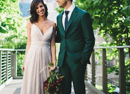 Green Two-Piece Suit, Stylish Wedding Groom Suit