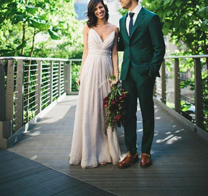 Green Two-Piece Suit, Stylish Wedding Groom Suit