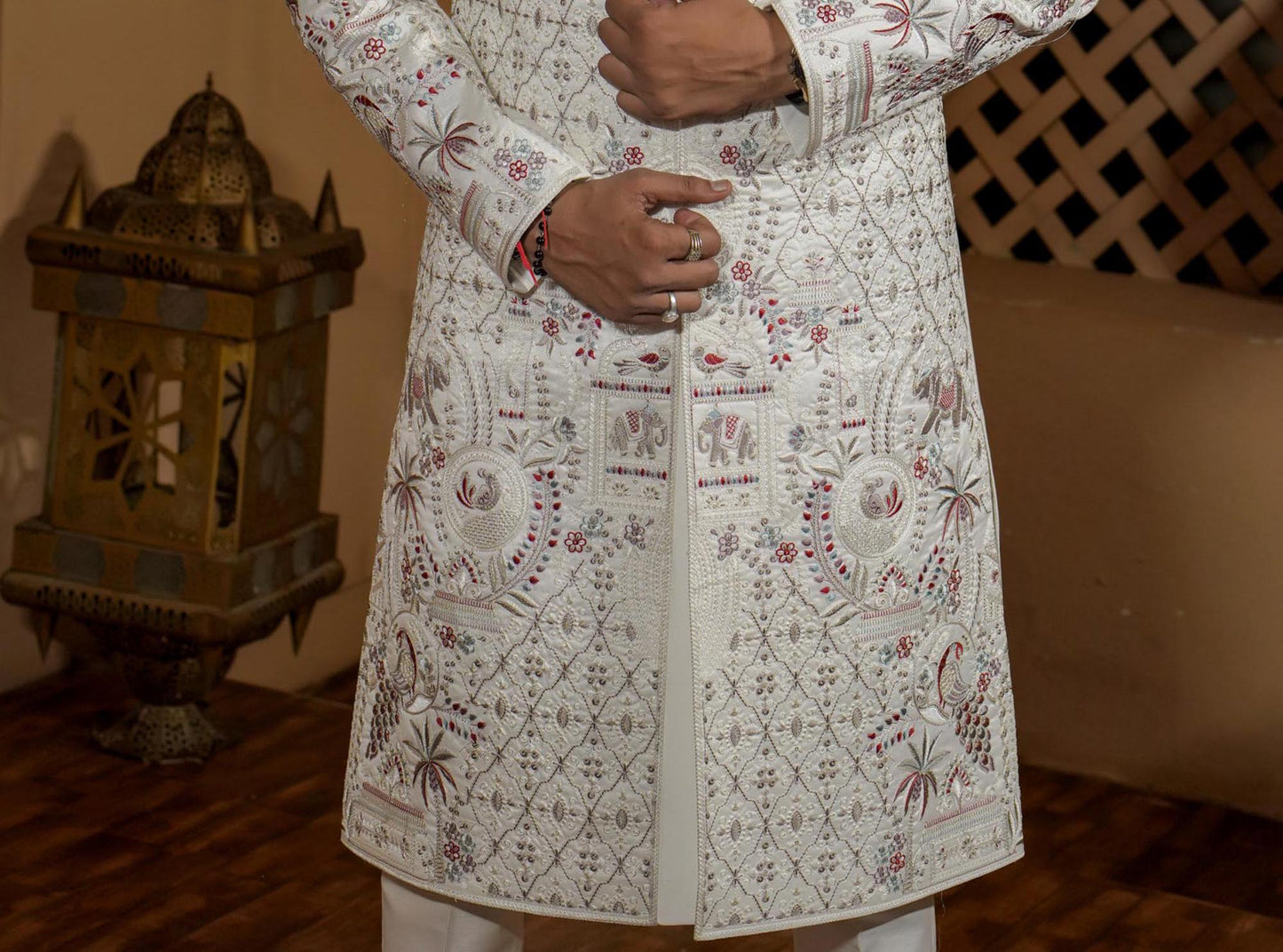 White Embroidered Sherwani, Indian Groom Wedding Outfit