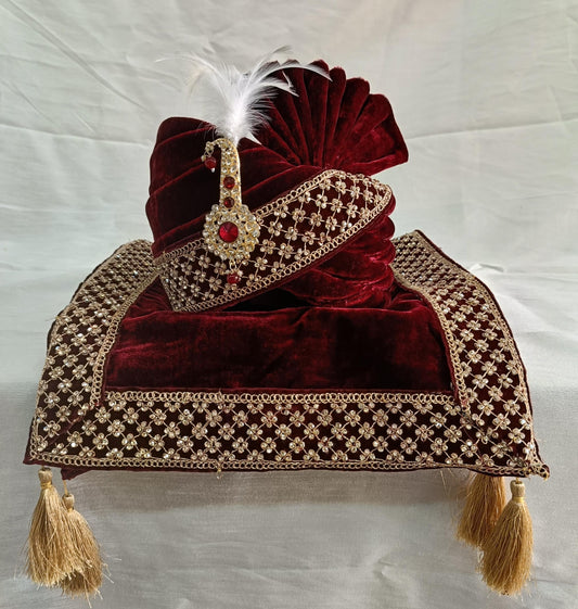 Red Wedding Turban & Shawl Set: Indian Groom Sherwani Safa Combo
